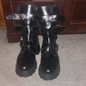 Steve Madden Black Ankle Boots with Buckle Detail